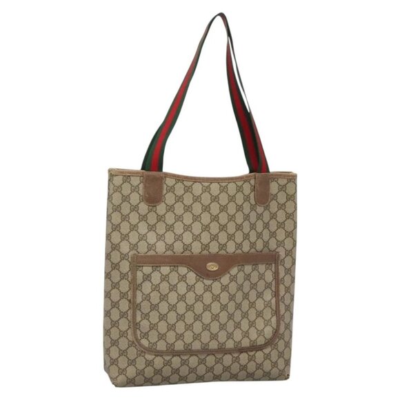 GUCCI GG Supreme Web Sherry Line Tote Bag PVC Beige Gold - Picture 1 of 15